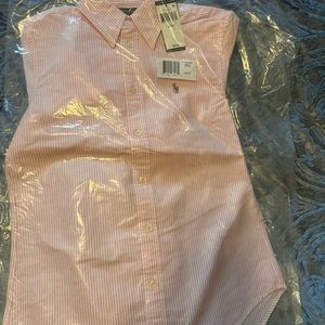 XS Ralph Lauren Polo Pink Slim Fit Striped Cotton Dress button up long sleeve